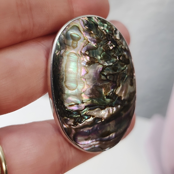 Vintage Alfredo Villasana Taxco Sterling Silver Abalone Shell Oval Brooch Pin - Picture 6 of 11